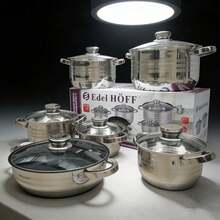 ガラス蓋付き調理器具セット、高品質ステンレス鋼製、フライパン、ノンスティックフライパン、中華鍋、スキレット、調理鍋、両手鍋。耐食性、必需のキッチン用品。IH、ガス、電気コンロに対応。 - シルバー1 - チェックする 7