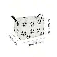 大型黑白足球图案洗衣篮 - 可折叠圆形篮，配有结实耐用的布质提手，足球主题房间装饰，便携式衣物收纳箱，洗衣篮 - 黑色 - 查看 6