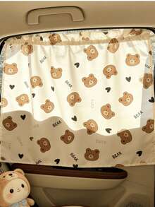 1pc Cartoon Bear & Dinosaur Car Seat Sunshade, Suction Cup Side Window Curtain For Privacy