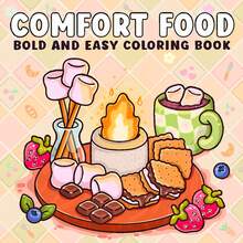 46-220g Livro de Colorir de Algodão Doce Quente e Doce, Livro de Colorir de Papel de Pele Macia, Estilo Curativo, Padrão de Comida de Algodão Doce, Esquema de Cores Rosa e Marrom, Inclui Detalhes de Borda Queimada, Colorir para Alívio do Estresse, Adequado para Uso Diário, Papelaria e Suprimentos Escolares, Adequado como Presente para Meninas, Dia dos Namorados, Ano Novo - COMIDA CONFORTANTE - Visão 9