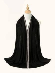 1 pieza Hiyab de mujer de unicolor con textura tejida y decorado con rhinestones, chal largo musulmán suave y cómodo de modal, versátil para uso diario, viajes, fiestas, fotografía - Multicolor - Ver 21