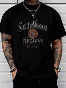 1Pcs Smith & Wesson Firearms Men's Tops 220G Graphic Tee Women Streetwear 100% Cotton Y2K Swag Men Clothes Distressed Graphic Printed T Shirt Valentine's Day Gifts For Men Summer Gun Rights TShirt - màu đen - Xem 7