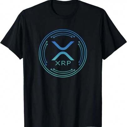 Ripple Cryptocurrency XRP Logo T-Shirt 100% Cotton Soft Crew Neck Short Sleeve Vibrant Blue Print On Black Unisex Casual Shirt