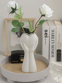 Creative Hand-Held Heart-Shaped Vase, Modern Art Human Body Vase, Wedding Home Decor Vase, Shelf Decor Ornament, Rustic Style Desktop Decor (Pink/White Heart-Shaped), Modern Decorative Vase, Suitable For Home Decor, Living Room, Desktop, Office And Dining Table Decoration. Holiday Gift (Please Note The Size When Purchasing). - Multicolor - View 2