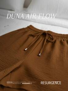 Women's Loose-Fitting High-Waisted Shorts With Elastic Waist, Comfortable, Duna Fabric, Casual, Chic, Everyday, Lightweight, Basic, Blogger Style, Knit Fabric, Faux Drawstring, Women's Fashion, Home, Beach, Vacation, Diary, Brunch, Travel, Spring, Summer - 巧克力棕 - 查看 4
