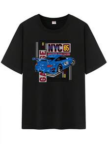 2589 Camiseta Unisex Casual Vintage de Moda de Vehículos, Camiseta de Manga Corta con Cuello Redondo y Gráfico de Coche Retro - Negro - Ver 9