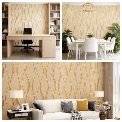 1 Roll Premium Luxury Beige Wavy Peel And Stick Wallpaper, Suitable For Bedroom, Living Room, Accent Wall, Waterproof Decorative Wallcovering, Vinyl Wall Contact Paper, Thick Durable Easy Installation, Removable, Size: 17.7" X 39.3" / 118.1" / 196.8"
