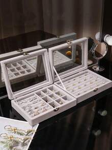 1个高级珠宝收纳盒，防氧化耳环、项链、戒指展示架，带天鹅绒内衬，亚克力材质