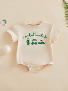 Mono de verano para bebés varones, manga corta, cuello redondo, bordado de golf, mono sencillo, ropa de uso diario informal, ideal para 0 a 12 meses - Albaricoque - Ver 6