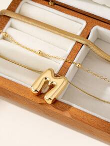 3pcs Fashionable & Elegant Letter Necklace Set, Zinc Alloy Smooth Surface Alphabet Pendant Necklaces, Cartoon Chunky Metal Chain Necklaces, Suitable For Holidays, Gifts, Spring/Summer Daily Wear - Large Letters - View 16
