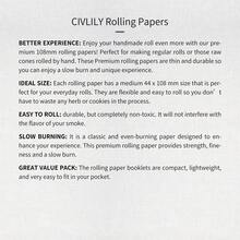 Civilly Mercury 天然木炭纸，慢燃纸，尺寸：12.5*11.2*5.8，大尺寸，每册 32 张（每盒 24 册），方便的小册子，燃烧均匀，易于卷起，适合家庭聚会、户外旅行、节日礼物、日常使用。