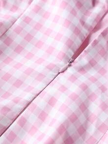 Elegant Plaid V-Neck Waist Flare Midi Dress, Romantic Date & Holiday Dress For Women - Pink - View 10