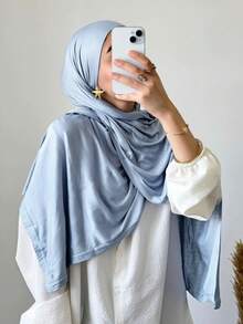 1pc Women's Jersey Hijabs, Minimalist Classic Solid Color Elegant Casual Edged Scarf, Premium Knit Modal Jersey Hijabs Scarf, Long Turban Style Headscarf Suitable For Daily Life, Outings And Gatherings,Accessories,Beach Towel - Multicolor - View 13