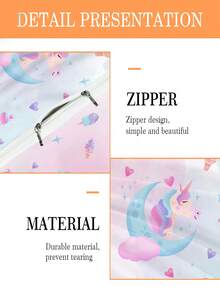 2件套独角兽、月亮、冰淇淋趣味双面印花儿童床上用品套装，100%涤纶，3D双面印花动漫卡通儿童床上用品套装，男女童均适用（1个单面印花枕套+1个双面印花被套，不含填充物） - 彩色 - 查看 4