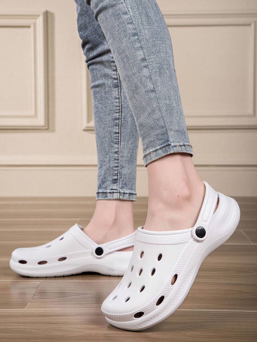 Unisex Breathable Hole Shoes, Suitable For All Seasons, Lightweight, Non-Slip, Quiet, Multi-Functional For Indoor/Outdoor Wear - White - View 1