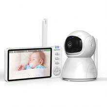 720P Smart Video Baby Monitor With Camera And Audio 5.0-Inch LCD Display, Two-Way Audio, Night Vision, Sound And Temperature, Feeding Alarm 8 Lullabies, 355° Rotation, 2.4G Wireless No WiFi - White - View 3
