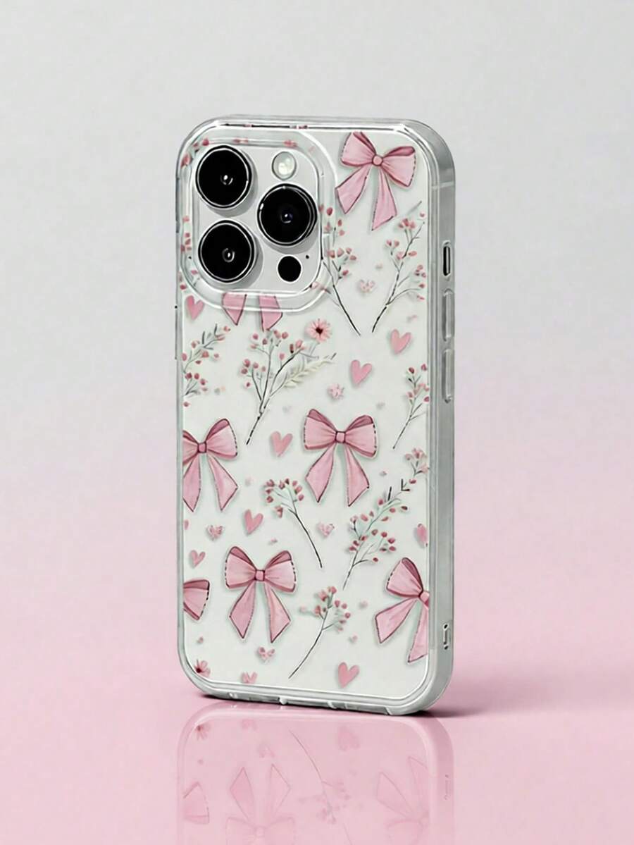 蝴蝶结 1 件装 粉色蝴蝶结 简约苹果 11/12/13/14/15/16/17/Pro Max 手机壳 - 粉色 - 查看 1
