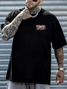 Men's Fashionable Loose Greyhound Print Round Neck Short Sleeve T-Shirt | Exquisite Design | Summer Essential | Easy To Match - Black - View 4