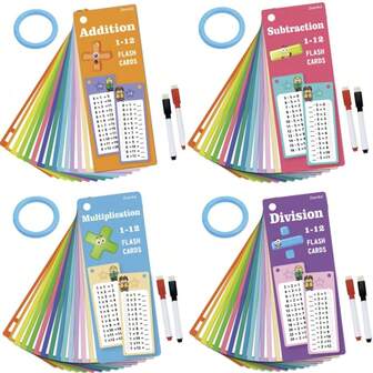 15 piezas de tarjetas flash borrables reutilizables de matemáticas para suma, resta, multiplicación y división