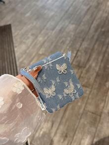 Women's Foldable Phone Case With Side Metal Buckle, Denim, 3 Rhinestones, Butterfly, Wrist Strap, Protective Cover, Fashionable Design, Suitable For Samsung Galaxy Z Flip7, Galaxy Z Flip7 FE, Galaxy Z Flip6, Galaxy Z Flip5 - Multicolor - View 2