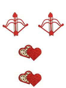 4件套情侣情人节发夹套装，心形玫瑰花图案，配套发夹 - 彩色 - 查看 4