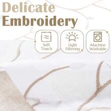 Linen Valance Sheer Double Layer Kitchen Window Curtain Leaf Embroidered Valance Living Room Cafe Farmhouse Filtering Rustic Country Curtain 18 Inch Rod Pocket 1 Panel White Home Decor - Leaf | Pink - View 4