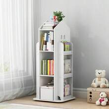 360° Rotating Kids Bookshelf With Revolving Castle Design - Capacity Multi-Tier Bookcase Suitable For Bedroom, Living Room, Study - No-Tools Assembly, White /Plastic Shelf - White - View 3
