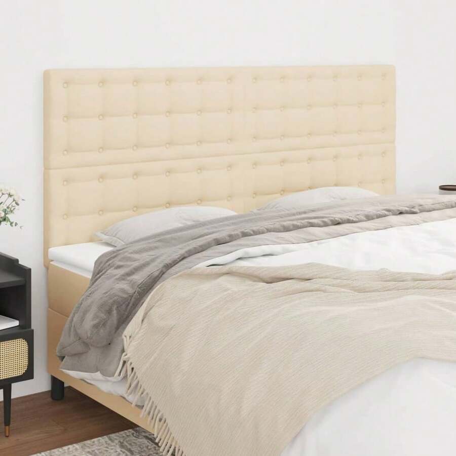 vidaXL Tête de lit Crema 160x5x118/128 cm Tessuto - Beige - Visualizzare 1