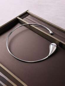 1件液态熔岩水滴金属质感颈链，几何扭曲设计，适合派对、送礼、日常佩戴、工作场合。 - 銀色 - 查看 2