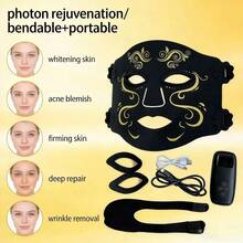 7-Color LED Photon Facial Mask, Rechargeable Touch Adjustable Photon Therapy Facial Mask, Soft Silicone Portable Household Beauty Instrument, The Best Gift For Valentine's Day - Black - View 4