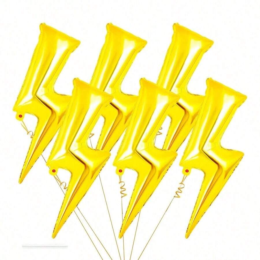 5pcs Gold Lightning Bolt Shaped Balloons, Suitable For Birthday, Wedding, Party Decorations, Fashion & Accessories - 彩色 - 查看 1