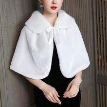 Xale de Pele Sintética Branca Elegante | Xale Quente e à Prova de Vento, Adequado para Casamentos, Festas, Feriados, Dia dos Namorados - Branco - Visão 9