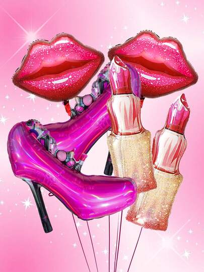 1/3/6pcs Lip Balloon Foil Decorations For Women High Heels, Suitable For Valentine's Day, Wedding, Bridal Shower, Spa Party, Bachelorette Party, Girls Spa Party, Makeup Party, Theme, Birthday, Bachelorette Party