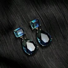 Women's Jewelry for Elegant Occasions - Blue Green Crystal Drop Earrings, Stylish and Noble Gifts - como en la foto - Ver 5