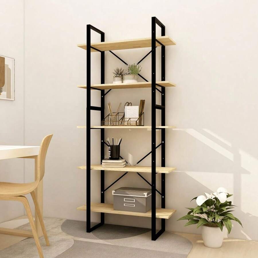 Bibliothèque vidaXL de 5 niveaux 80x30x175 cm Bois de pin - Tabac - Voir 1