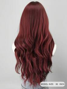 30 Inch Burgundy Women's Long Wavy Wig With Bangs, Matte High Temperature Fiber Wig, Suitable For Cosplay, Party, Daily Wear, Synthetic Hair - Multicolor - View 6