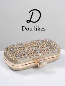 优雅女士水晶装饰晚宴手拿包，奢华闪亮盒形手提包，适合婚礼、庆典、正式场合、派对包、单肩包、斜挎包，完美搭配女士舞会礼服、舞会配饰、亮片礼服、闪亮礼服、优雅女士连衣裙、优雅舞会包，是婚礼派对的理想之选。 - 香檳色 - 查看 4