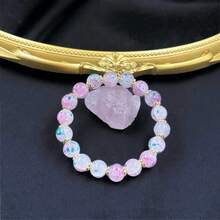 1Pc Pink Purple And Blue Smudged Round Beads With Gold Ornamental Bracelet, Suitable For Mother's Day, Graduation Season, Thanksgiving And Christmas Celebrations, Suitable For Daily Wear And Gift Giving. - 預設 - 查看 10