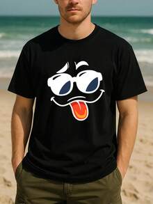 100% Algodón Puro 220g Camiseta para Hombres | Patrón Divertido de Cara con Gafas y Lengua Afuera | Cuello Redondo Manga Corta | Simple y Fashion | Ropa Casual Versátil VTVV - Foto-1 - Ver 9