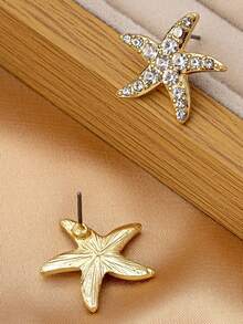 1 Đôi bông tai hình sao biển tối giản, thanh lịch và tinh tế - Bông tai hình sao biển đính kim cương trắng - Xem 2