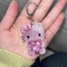 Sanrio 1pc Hello Kitty 2D Flat Keychain | Cute Pink Heart Bow Pendant, Stainless Steel Keyring, High-Quality Metal, Fashion Accessory, Playful Design, Birthday Gift, Suitable For Women, Cars, Backpacks