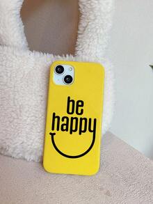Be Happy Smiling Face Pattern Yellow Phone Case, Positive Energy Slogan Protective Cover, Anti-Drop Matte Protective Shell, Compatible With IPhone 16/17/17 Pro Max/12 Pro/17 Pro - Yellow - View 4