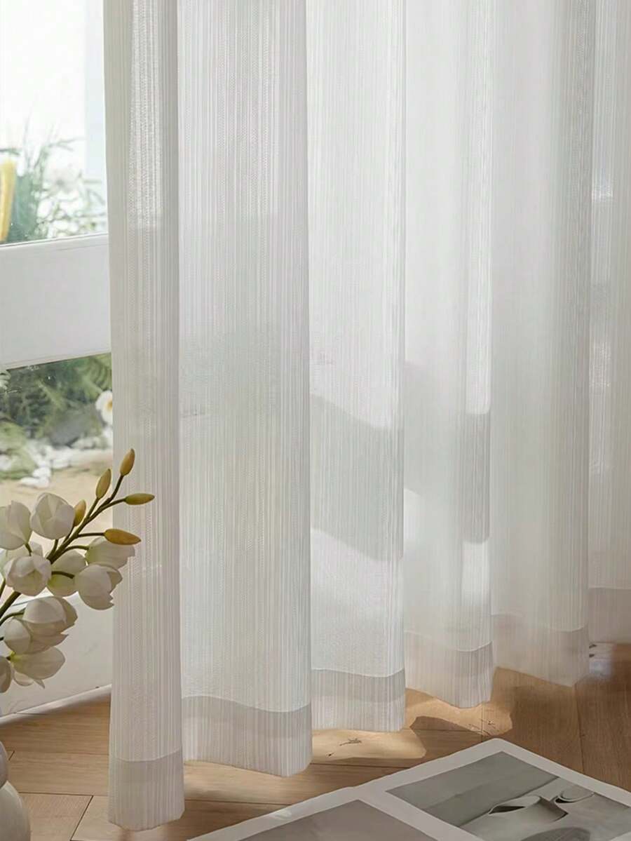 1pc Translucent Curtain With Rod Pocket, Heat Insulation & UV Protection For Bedroom, Balcony, Living Room - White - View 1