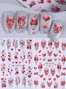 2片装红色爱心情人节美甲贴纸 浪漫爱心花朵玫瑰藤蔓美甲贴花 3D自粘美甲装饰 情人节及婚礼美甲用品 女士女孩美甲设计 - 彩色 - 查看 4