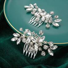 2 piezas Peines de hierro elegantes inspirados en plantas, accesorios para el cabello de novia y boda, adecuados para todas las estaciones - Plateado - Ver 9