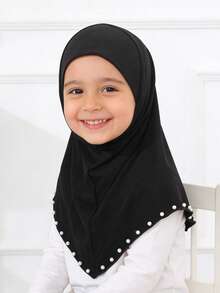 1 chiếc khăn trùm đầu cho bé gái Hồi giáo - Dễ đội, quấn nhanh, thoáng khí, đính ngọc trai, cần thiết cho tháng Ramadan và lễ Eid. - Ngọc trai đen - Xem 2