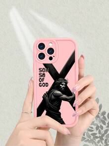 Christian Jesus Carrying Cross Print Phone Case, Son Of God Design, Thickened Shockproof Scratch - Resistant Frosted Comfortable Cover For IPhone 17, 16, 15, 14, 13, 12, 11, 7, X Series - 粉色 - 查看 3