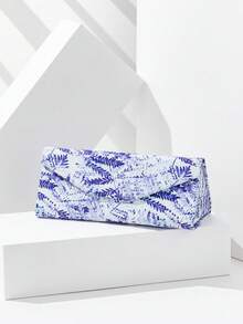 1 pieza Estuche plegable para gafas con estampado de hojas, diseño geométrico, casual y portátil, unisex - Multicolor - Ver 2