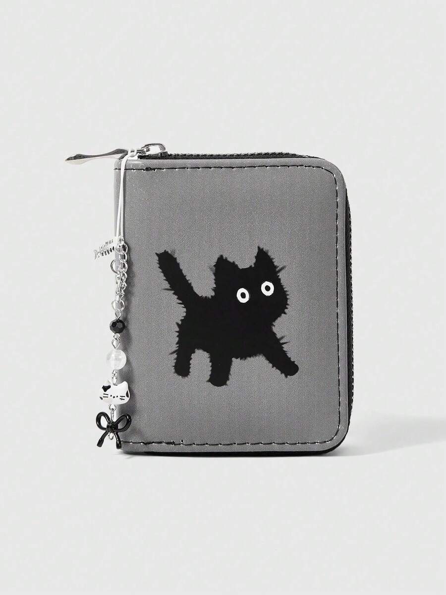 Gothic Gray Background Black Cat Bow Design Cute & Versatile Card Holder Wallet For Women Wallet Mini Wallet Purse Wallet Small Wallet Cute Wallet Cute Stuff Money Wallet - Multicolor - View 1