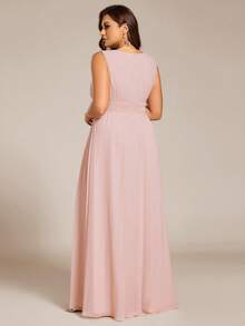 Elisanya Elegant Sleeveless Round Neck Sequin High Waist Bridesmaid Dress, Party Dress, Formal Evening Gown - Pink - View 2